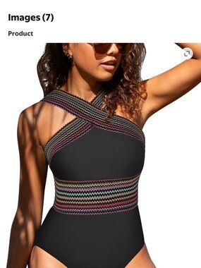 Hilor  Black One-Piece Swimsuit with Multicolor Zigzag Accents